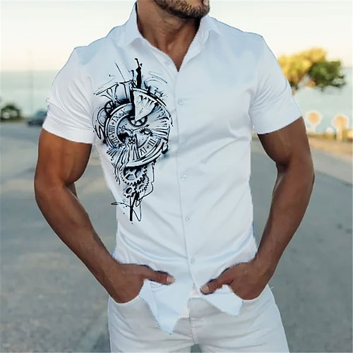 

Men's Shirt Graphic Prints Machine Turndown White Outdoor Street Short Sleeves Button-Down Print Clothing Apparel Sports Fashion Streetwear Designer