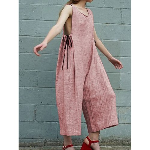 

Combinaison Femme Couleur unie Col Ras du Cou basique du quotidien Vacances Standard Sans Manches Jaune S Printemps