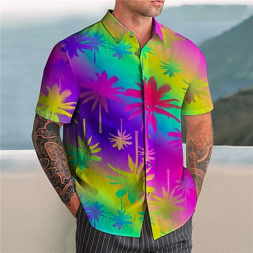 

Homme Chemise Chemise hawaïenne Dégradé Cocotier Imprimés Photos Col rabattu Rouge Violet Plein Air Casual Manches courtes Bouton bas Imprimer Vêtement Tenue Tropique Sportif Vêtement de rue Design