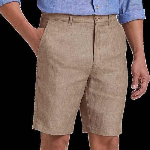 

Homens Calção Shorts de linho Shorts de verão Shorts de praia Zíper Tecido Conforto Respirável Curto Ao ar livre Diário Streetwear Misto de Algodão e Linho à moda Casual Cáqui Sem Elasticidade