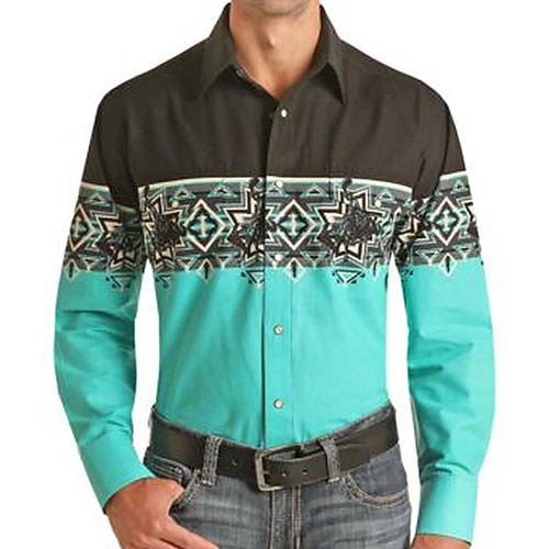 

Homens Camisa Social Estampas Abstratas Vintage Aberto para a Lateral Azul Ao ar livre Rua Manga Longa Botão para baixo Imprimir Roupa Moda Roupa de rua Designer Macia