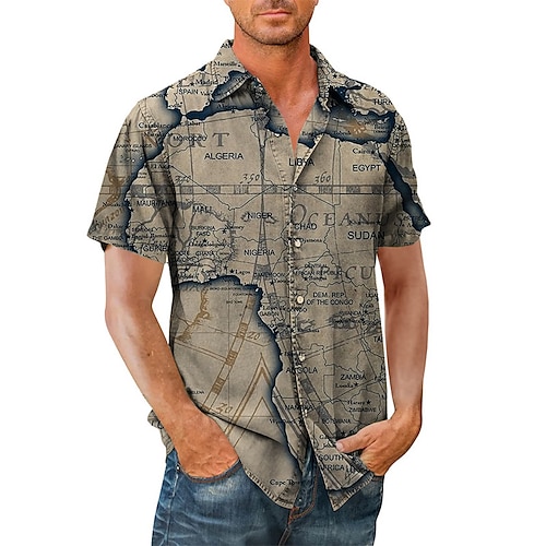 

Hombre Camisa camisa hawaiana Mapa Estampados Cosecha Cuello Vuelto Azul Piscina Verde Trébol Caqui Gris Calle Casual Mangas cortas Abotonar Estampado Ropa Tropical Deportes Ropa de calle Design