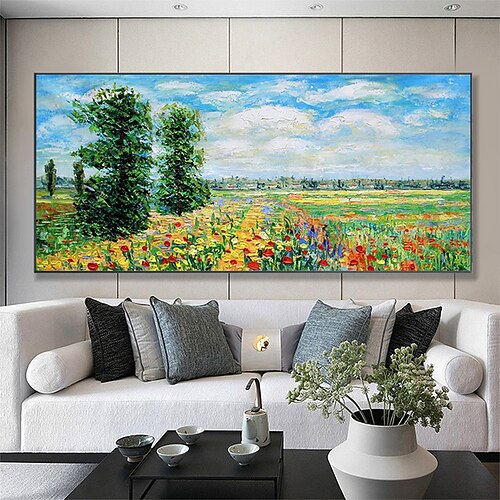 

Pintura al óleo hecha a mano lienzo arte de la pared decoración pintura de campo de primavera abstracta pintura de paisaje original para decoración del hogar con marco estirado/sin pintura de marco