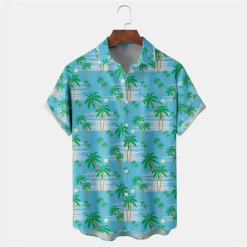 

Herren Hemd Hawaiihemd Sommerhemd Kokosnussbaum Grafik-Drucke Umlegekragen Blau Outdoor Strasse Kurze Ärmel Button-Down Bedruckt Bekleidung Tropisch Modisch Hawaiianisch Designer