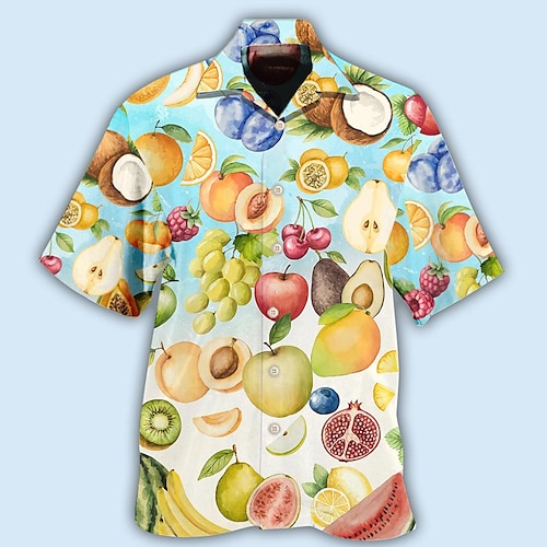 

Homme Chemise Chemise hawaïenne Fruit Imprimés Photos Collier cubain Bleu Casual Vacances Manche Courte Bouton bas Imprimer Vêtement Tenue Tropique Mode Vêtement de rue Hawaïen