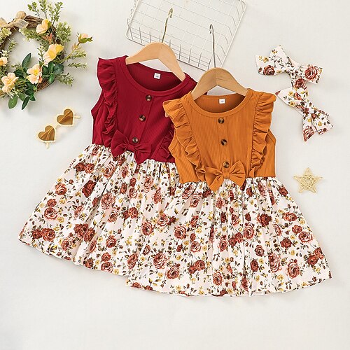 

Bambino Da ragazza Vestito floreale Fiore decorativo Abito casual Sopra il ginocchio Vestito Informale Girocollo Senza maniche Di tendenza Vestito 2-8 anni Primavera Vino Marrone