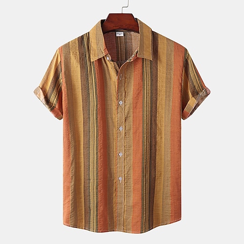 

Per uomo Camicia Camicia con bottoni Camicia estiva Maglietta informale Giallo Chiaro Giallo Rosa Rosso Arancione Manica corta A strisce Collo ripiegabile Strada Giornaliero Stampa Abbigliamento Moda