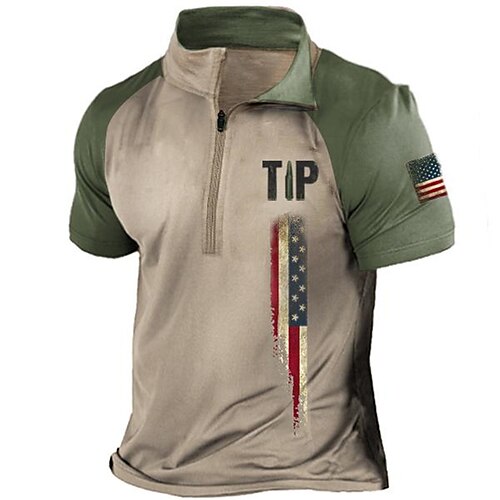 

Per uomo POLO Camicia da golf Golf Polo con zip Alfabetico Stampe astratte Bandiera Collo ripiegabile Verde Esterno Strada Maniche corte Cerniera Stampa Abbigliamento Di tendenza Originale Informale