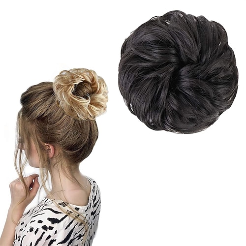 

1 stk rotete hår bun hair scrunchies extension krøllete bølget rotete syntetisk chignon for kvinner oppsatt hårstykke smultring bølget syntetisk chignon