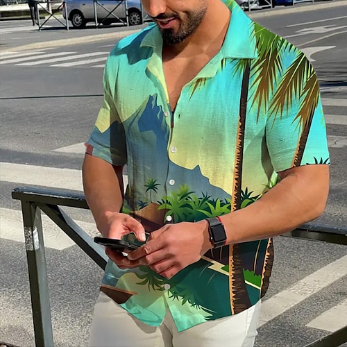 

Homme Chemise Chemise hawaïenne Cocotier Imprimés Photos Montagne Collier cubain Jaune Bleu Vert Gris Casual Vacances Manche Courte Bouton bas Imprimer Vêtement Tenue Tropique Mode Vêtement de rue