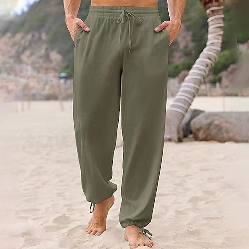 Men Casual Beach Trousers Cotton Elastic Waistband Summer Pants (White,  X-Large) : Amazon.in: Clothing & Accessories