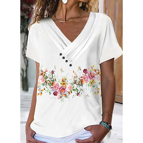 

Mujer Camiseta Blanco Plano Manga Corta Diario Fin de semana Básico Escote en Pico Regular S