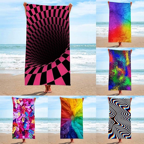 

Rainbow Tie-dye Microfiber Terry Cloth Beach Bath Towel Seaside Sitting Blanket Shawl Sweat Towel