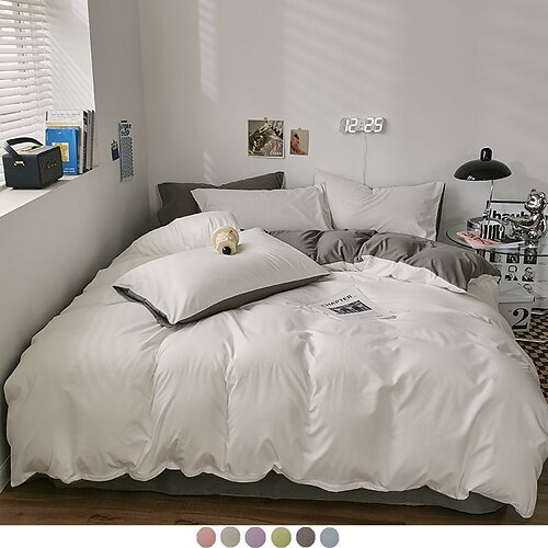 

Solid Color Washing Sanding Duvet Cover Set Bedding Set Luxury Soft Microfiber Comforter Cover Queen Size 4 Piece Bedding Set 1 Duvet Cover 1 Bed Sheet 2 Pillowcases) coverlet