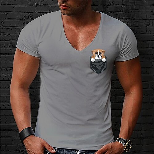 

maglietta da uomo tee tee grafica divertente 95% cotone 32s cane stampa scollo a V nero bianco blu grigio rosso verde militare grigio chiaro azzurro esercizio fitness manica corta stampa abbigliamento