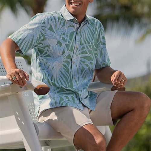 

Hombre Camisa camisa hawaiana Floral Árbol de coco Estampados Hojas Cuello Vuelto Blanco Azul Marino Azul Real Azul Piscina Azul cielo Exterior Calle Mangas cortas Estampado Ropa Moda Design Casual