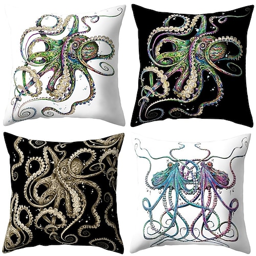 

Octopus doppelseitiger Kissenbezug, 4 Stück, weicher dekorativer quadratischer Kissenbezug, Kissenbezug für Schlafzimmer, Wohnzimmer, Sofa, Couch, Stuhl, maschinenwaschbar