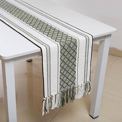 

corredor de mesa corredor de mesa primavera jantar algodão linho decoração de bandeira de mesa boho com borlas, enfeites de mesa para jantar festa de casamento feriado