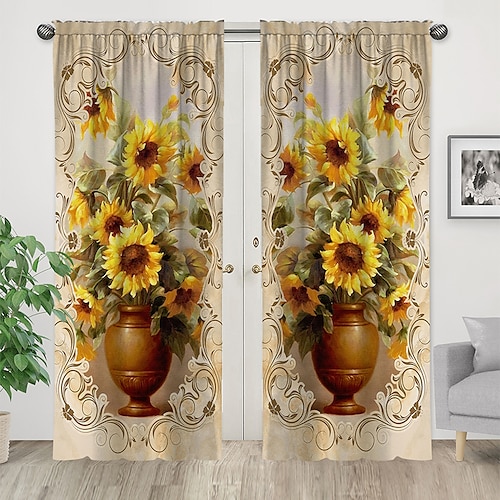 

Floral Curtain 2 Panels Grommet/Eyelet Curtain Drapes For Living Room Bedroom, Farmhouse Curtain for Kitchen Balcony Door Window Treatments Room Darkening