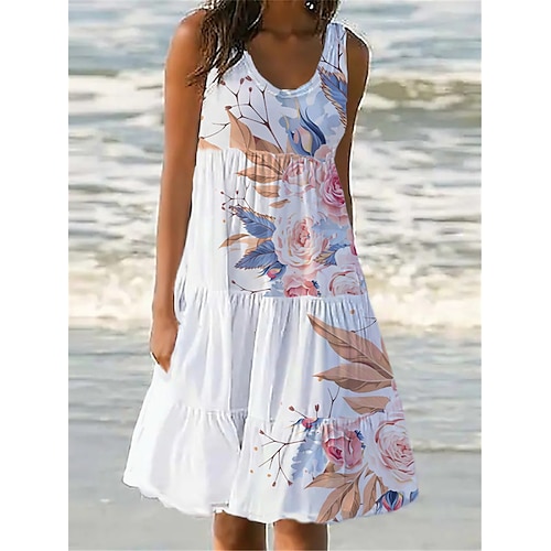

Per donna Vestito casual Prendisole Abito senza maniche Floreale Stampa Girocollo Vestito longuette Attivo Tropicale Esterno Da mare Senza maniche Standard Bianco Estate Primavera S M L XL XXL