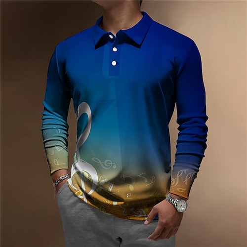 

Per uomo POLO Camicia da golf Golf Gradiente Stampe astratte Musica Note Collo ripiegabile Blu Fucsia Esterno Strada Manica lunga Bottone giù Stampa Abbigliamento Di tendenza Streetwear Originale