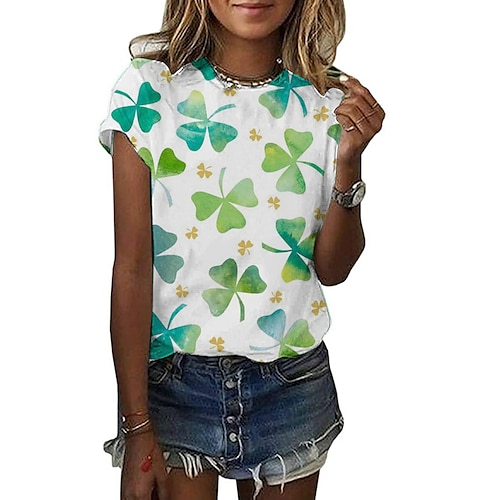 

T shirt Tee Femme Noir Blanche Vert Claire Feuille Fête de la St. Patrick Imprimer manche longue Vacances Fin de semaine Col Rond Normal Standard Fleur Peinture S