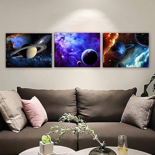 

Impressões em tela de 3 peças galáxia estrelas espaço abstrato elementos de arte de parede decoração de casa moderna esticada e emoldurada pronta para pendurar para decoração de quarto de crianças