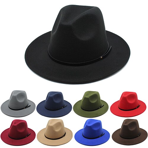 

Woolen Top Hat Jazz Hat Vintage Black Woolen Jazz Hat Flat Brim Cap