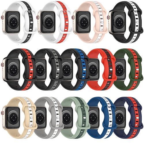 

Sportsrem Kompatibel med Apple Watch-klokkereim 38mm 40mm 41mm 42mm 44mm 45mm To tone Vanntett Myk silikon Erstatningsklokkerem til iwatch Series 8 7 6 5 4 3 2 1 SE