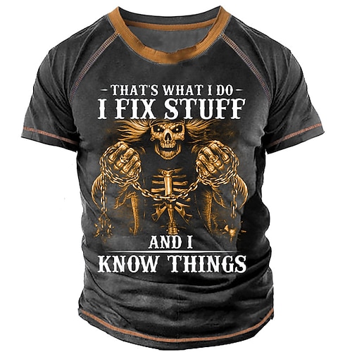 

Herre T-shirt T-Shirts Grafisk Skelet Dødningehoveder Rund hals Tøj 3D-udskrivning udendørs Afslappet Kortærmet Patchwork Trykt mønster Mode Designer Komfort