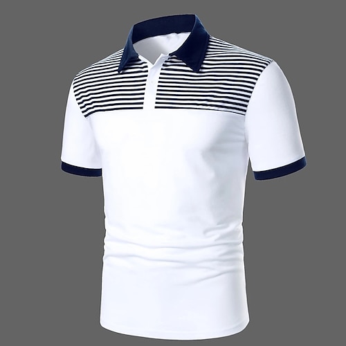 

Herre POLO T-skjorte Golf skjorte Avslappet Ferie Klassisk Kortermet Mote Grunnleggende Stripe Knapp Sommer Normal Hvit POLO T-skjorte