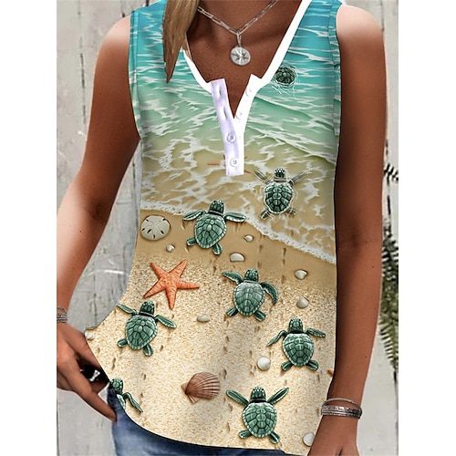 

Women's Tank Top Green Graphic Button Print Sleeveless Casual Holiday Basic U Neck Regular S