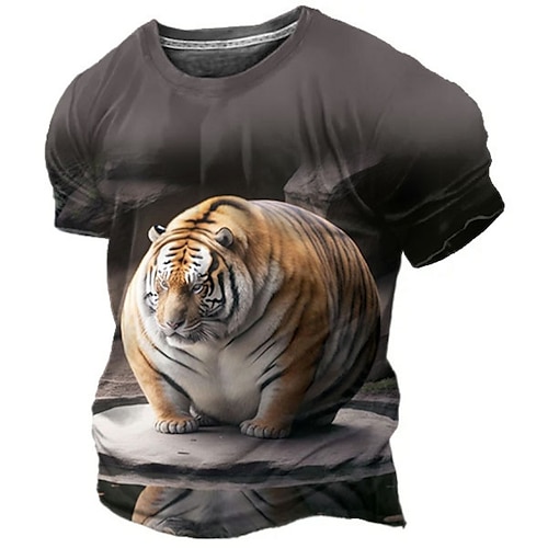

Herre T skjorte T-skjorter Grafisk Tiger Morsom Crew-hals Klær 3D-utskrift utendørs Avslappet Kortermet Trykt mønster Mote Designer Årgang