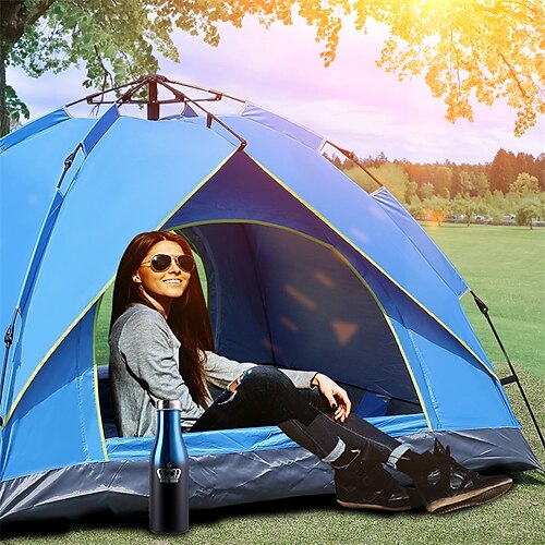 

4 persone Tenda Tenda da campeggio per famiglie Tenda pop-up Esterno Impermeabile Protezione solare UV Antivento Automatico Tenda da campeggio 1000-1500 mm per Pesca Scalate Spiaggia Tessuto Oxford