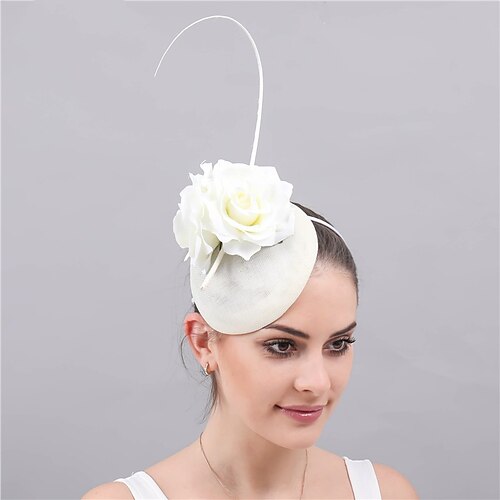 

fascinators sinamay Kentucky Derby Dame Retrorød Med Fjer Blomster Medaljon Hovedbeklædning
