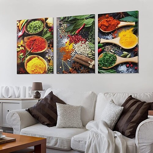 

3 styks lærredstryk vægkunst køkken plakat krydderi ske kunst vegetabilsk vintage restaurant plakat lærred maleri plakater og prints væg kunst billeder til stue soveværelse indretning