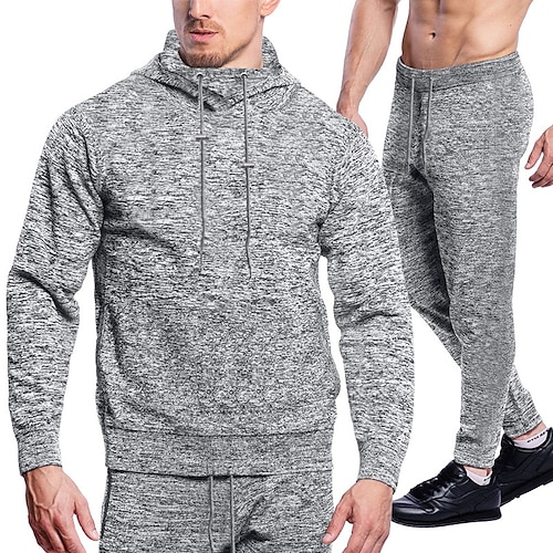 

Homme Ensemble Survetement Survêtement Ensemble de jogging Noir Gris Clair Gris foncé Capuche Plein 2 Pièces Des sports Vêtement de rue Vêtement de rue Frais Décontractées Printemps Automne