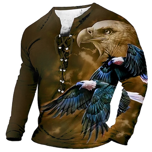 Men's T shirt Tee Tee Graphic Animal Eagle Collar Clothing Apparel 3D Print Casual Daily Long Sleeve Lace up Print Fashion Designer Comfortable