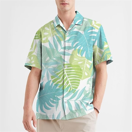 

Men's Shirt Summer Hawaiian Shirt Graphic Prints Leaves Cuban Collar Green Casual Holiday Short Sleeve Button-Down Print Clothing Apparel Sports Fashion Streetwear Designer