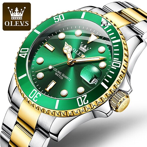 

OLEVS Quarzuhren für Herren Analog Quarz Übergröße Geschäftlich Luxus Wasserfest Kalender Nachts leuchtend Legierung Edelstahl