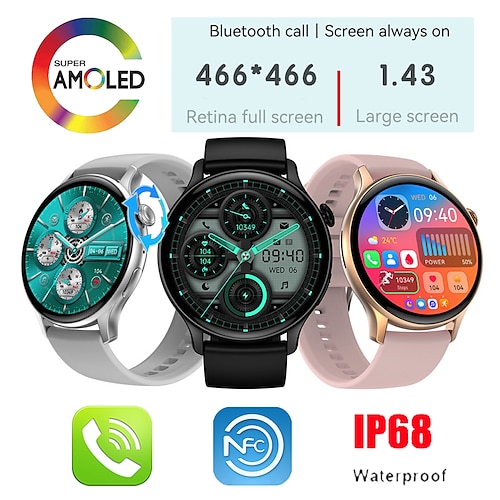 

HK85 Orologio intelligente 1.43 pollice Intelligente Guarda Bluetooth ECG PPG Pedometro Avviso di chiamata Compatibile con Android iOS Da donna Da uomo Impermeabile Standby lungo Chiamate in