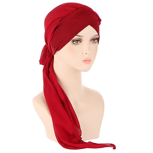 

muslimske kvinder chiffon langt tørklæde islam turban indisk kasket almindelig print hijab hue hårpleje boho wraps hat