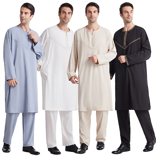 

Arabian Muslim Adults Men's Religious Saudi Arabic Robe Thobe / Jubba For Polyester Ramadan Top Pants