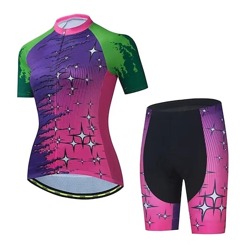 

Per donna Maglia da ciclismo Maglia con pantaloncini da ciclismo Pantaloncini da ciclismo Manica corta Ciclismo da montagna Cicismo su strada Verde foresta Lilla Giallo Bicicletta Strisce riflettenti