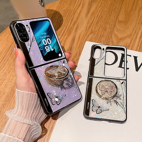 

Handy Hülle Handyhüllen Für OPPO Rückseite Finden Sie N2 Flip Shutzrahmen Strass Inhaber anrufen Schmetterling Glänzender Schein Blume TPU PC