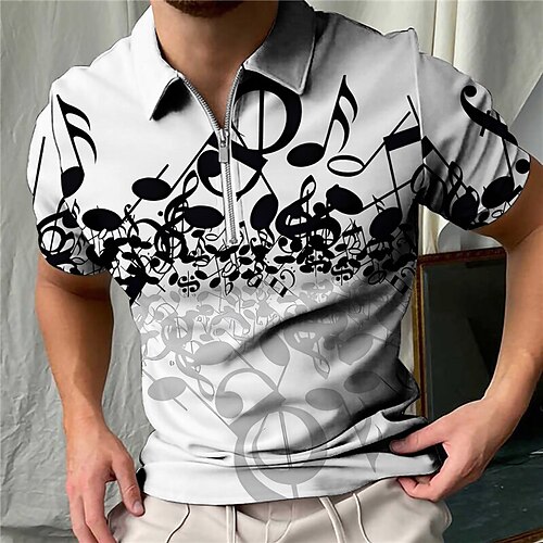 

Per uomo POLO Polo con zip Camicia da golf Golf Stampe astratte Musica Note Collo ripiegabile Nero Bianco Esterno Strada Maniche corte Cerniera Stampa Abbigliamento Di tendenza Originale Informale