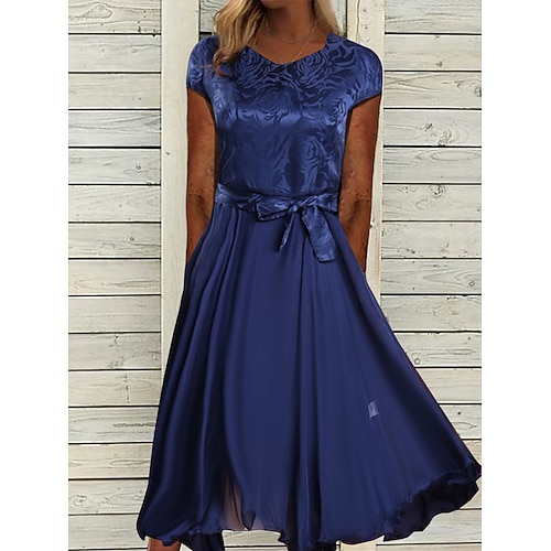

Dame Festkjole Cocktail Kjole Swingkjole Midikjole Champagne Vin Blå Kortermet Blomstret Blondér Sommer Vår Høst V-hals Mote Bursdag Bryllupsgjest Feriereise 2023 M L XL 2XL 3XL