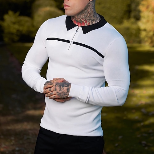 

Herre POLO T-skjorte Golf skjorte Avslappet Sport Quarter Zip Langermet Mote Grunnleggende عادي Quarter Zip Sommer Normal Svart Hvit Blå Grå POLO T-skjorte