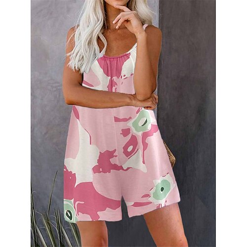 

Combishort Femme Imprimer Floral Col Ras du Cou Actif Plein Air du quotidien Standard Sans Manches Noir S Eté