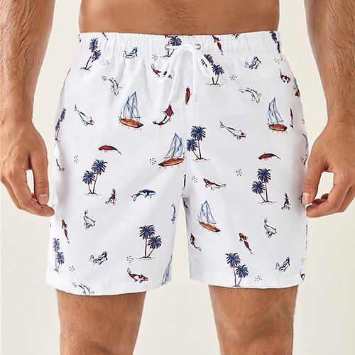 

Herre Surfeshorts Badeshorts Sommershorts Strandshorts Snorer med mesh fôr Elastisk midje Kokosnøttre Grafiske trykk Hurtigtørkende Kort Avslappet Daglig Ferie Bohem Hawaiisk Hvit Mikroelastisk